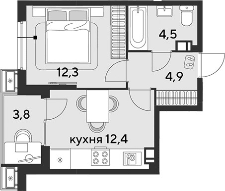 Продается 1-комн. квартира, 34.1 м²