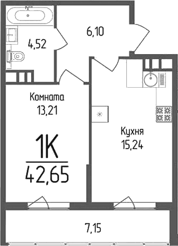 Продается 1-комн. квартира, 39.07 м²