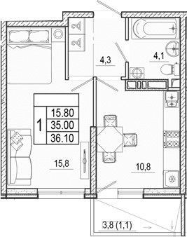 Продается 1-комн. квартира, 35 м²