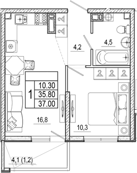 Продается 2-комн. квартира, 35.8 м²