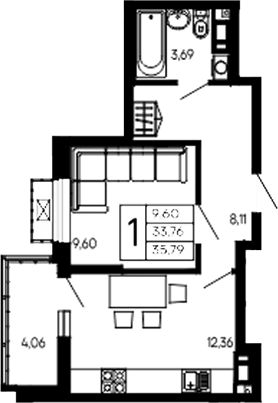 Продается 1-комн. квартира, 33.76 м²