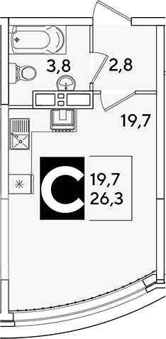Продается 1-комн. квартира, 26.3 м²