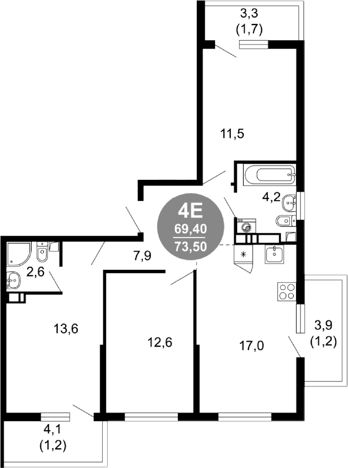 Продается 4-комн. квартира, 69.4 м²