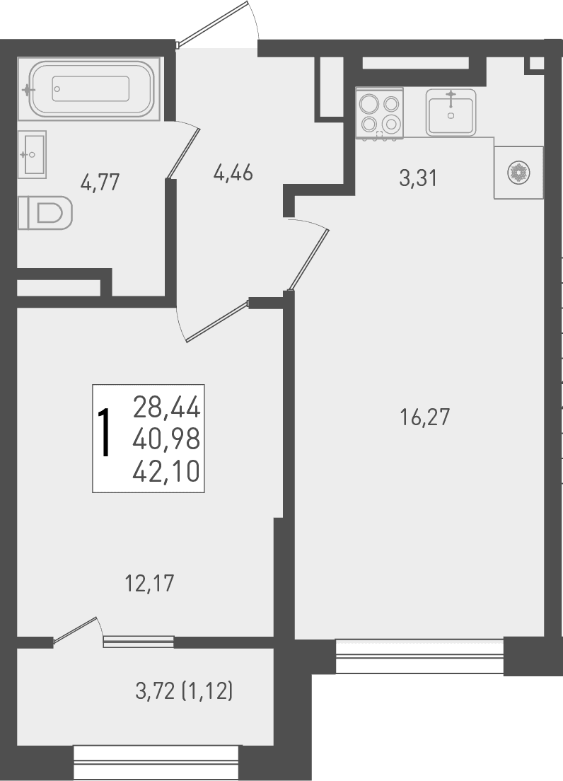 Продается 2-комн. квартира, 40.98 м²