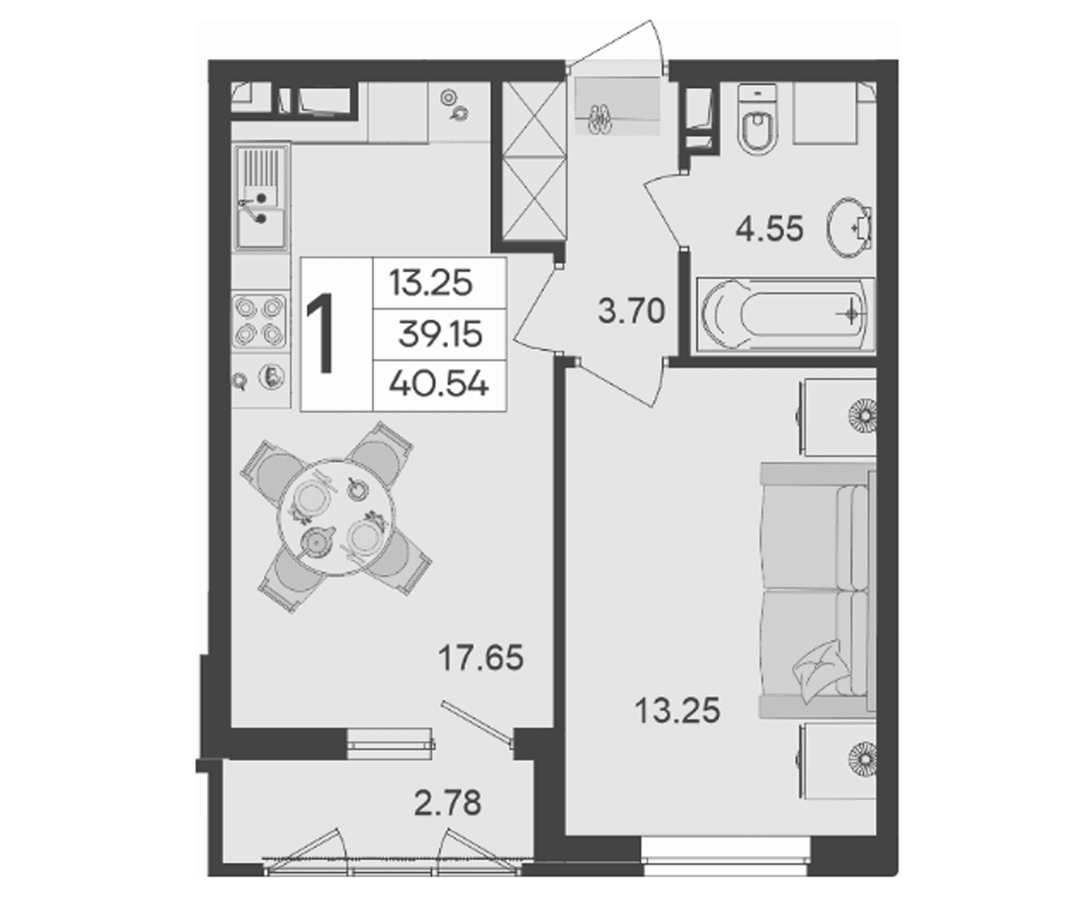 Продается 1-комн. квартира, 39.15 м²