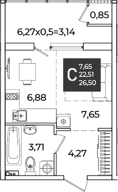 Продается 1-комн. квартира, 22.51 м²