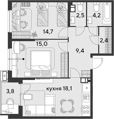 Продается 3-комн. квартира, 66.3 м²