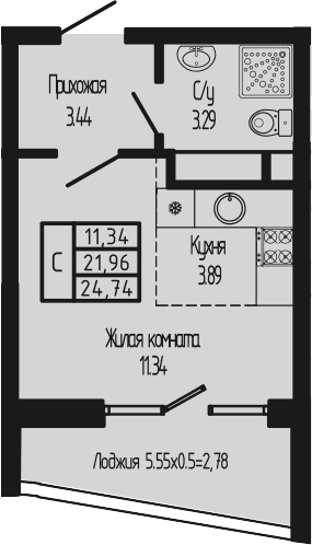Продается 1-комн. квартира, 21.96 м²