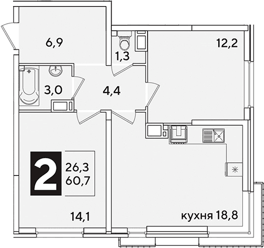 Продается 3-комн. квартира, 60.7 м²