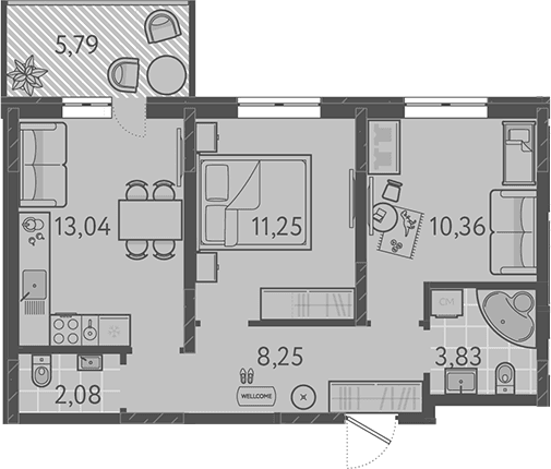 Продается 2-комн. квартира, 46.06 м²