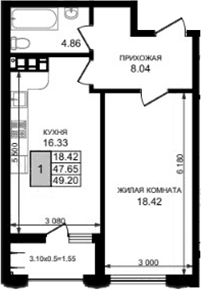 Продается 1-комн. квартира, 47.65 м²