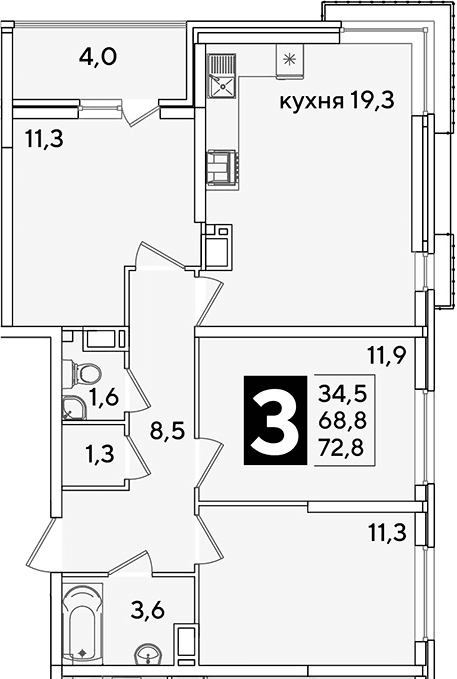 Продается 4-комн. квартира, 68.8 м²
