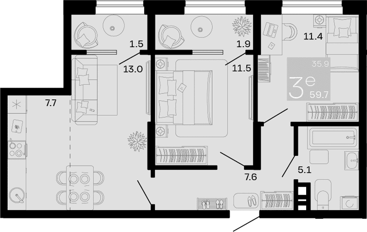 Продается 3-комн. квартира, 56.3 м²