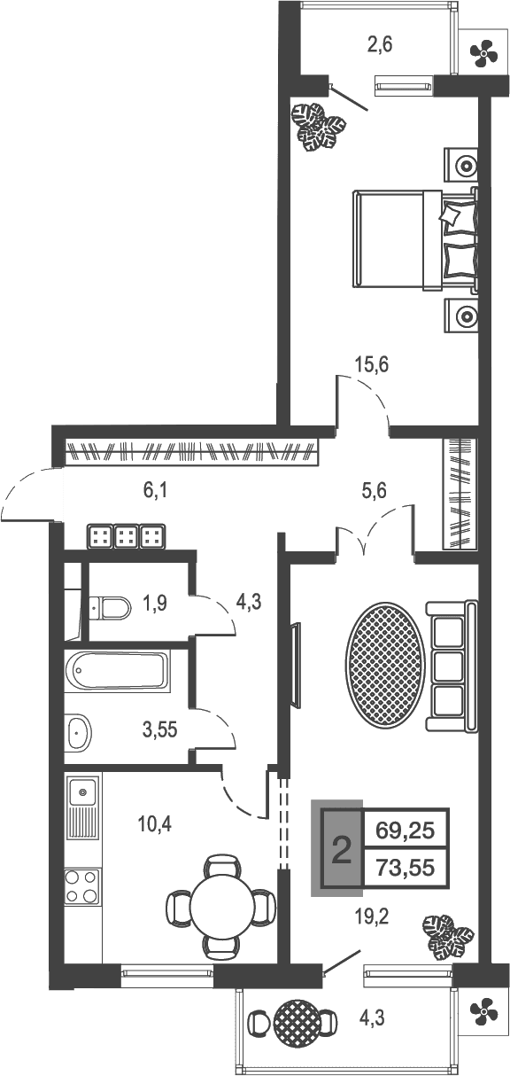 Продается 2-комн. квартира, 66.66 м²