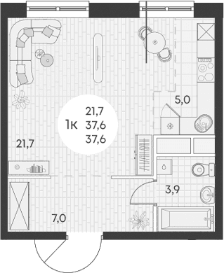 Продается 1-комн. квартира, 37.6 м²