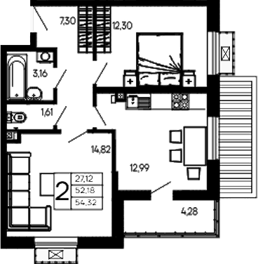 Продается 2-комн. квартира, 52.18 м²
