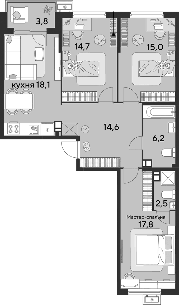 Продается 4-комн. квартира, 88.9 м²