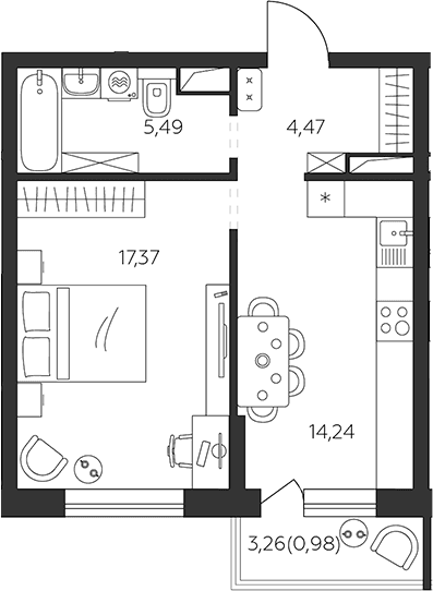 Продается 1-комн. квартира, 41.57 м²