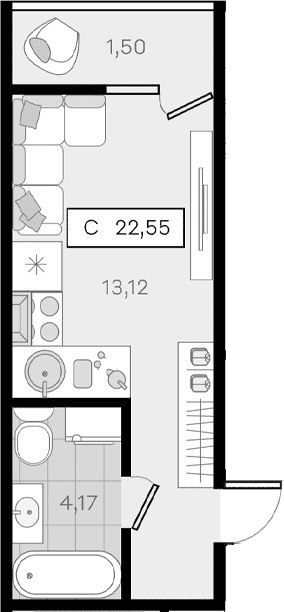Продается 1-комн. квартира, 21.05 м²