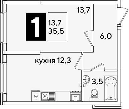 Продается 1-комн. квартира, 35.5 м²
