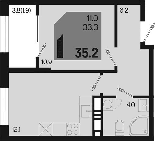 Продается 1-комн. квартира, 33.3 м²