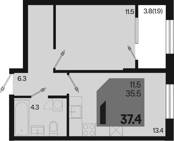 Продается 1-комн. квартира, 35.5 м²