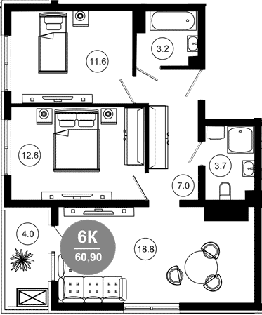 Продается 3-комн. квартира, 56.9 м²
