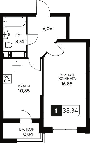 Продается 1-комн. квартира, 37.5 м²