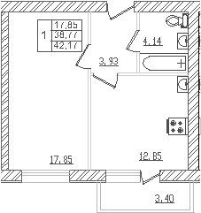 Продается 1-комн. квартира, 36.39 м²