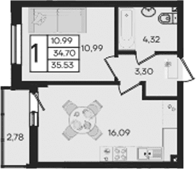 Продается 1-комн. квартира, 34.7 м²
