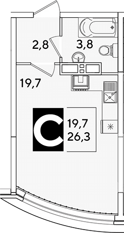 Продается 1-комн. квартира, 26.3 м²