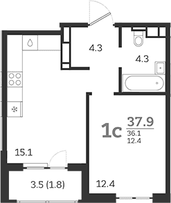 Продается 2-комн. квартира, 36.1 м²