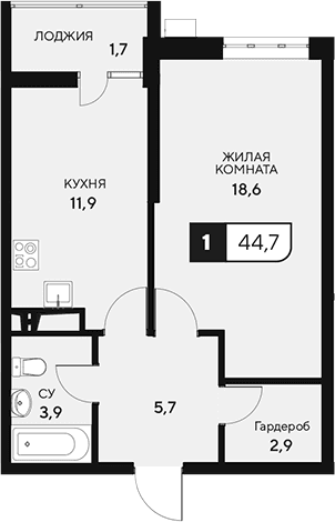 Продается 1-комн. квартира, 43 м²