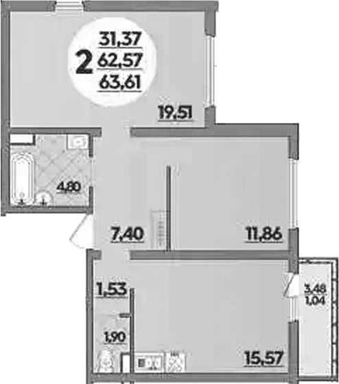 Продается 2-комн. квартира, 62.57 м²