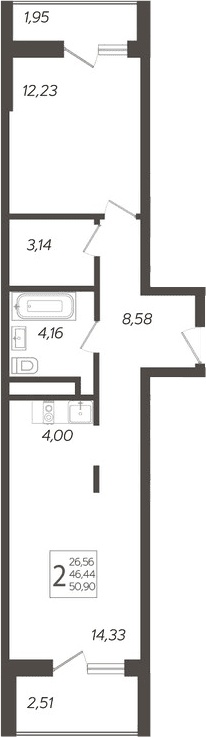 Продается 2-комн. квартира, 46.44 м²