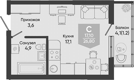 Продается 1-комн. квартира, 25.6 м²