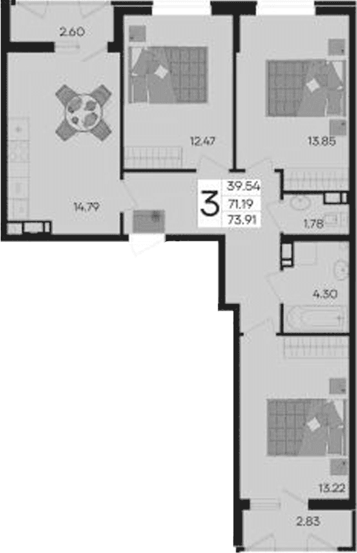 Продается 3-комн. квартира, 71.19 м²