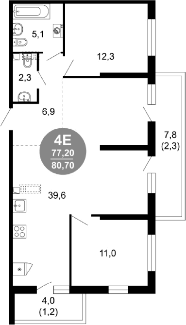 Продается 2-комн. квартира, 77.2 м²