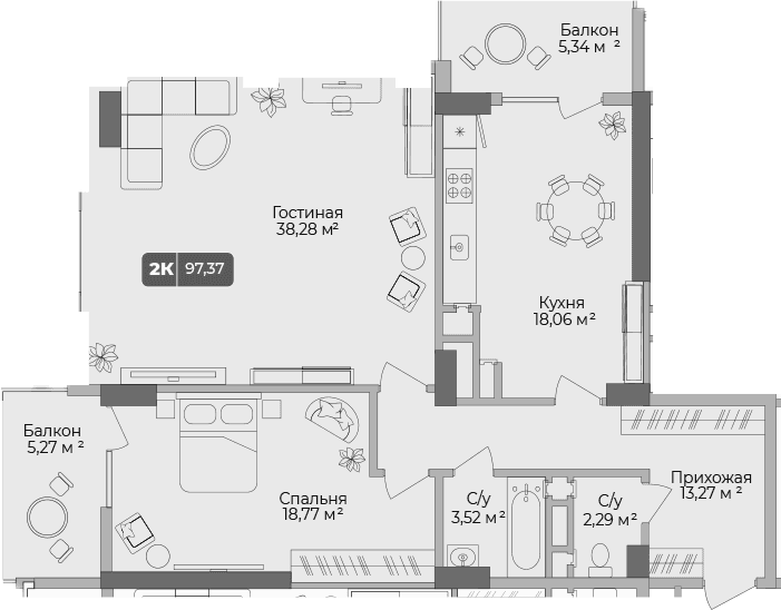 Продается 2-комн. квартира, 94.19 м²