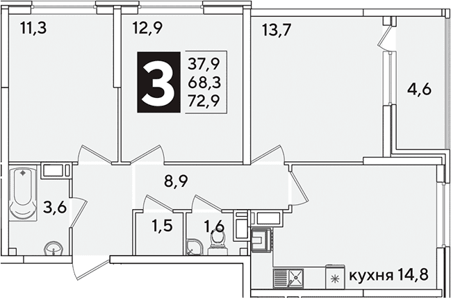 Продается 3-комн. квартира, 68.3 м²