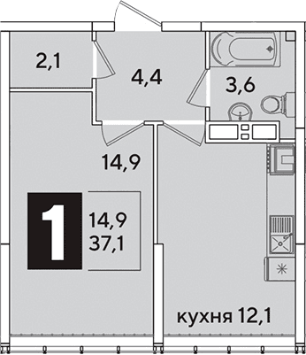 Продается 1-комн. квартира, 37.1 м²