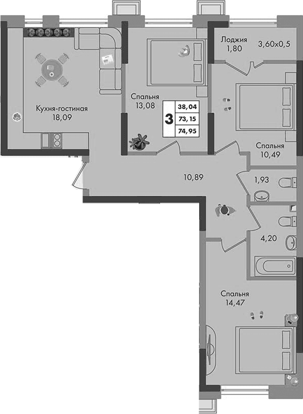 Продается 3-комн. квартира, 73.15 м²