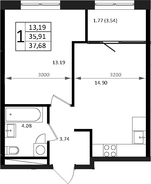 Продается 2-комн. квартира, 35.91 м²