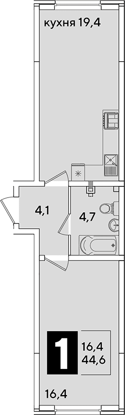 Продается 2-комн. квартира, 44.6 м²