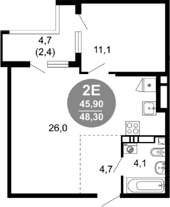Продается 2-комн. квартира, 45.9 м²