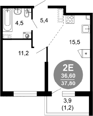 Продается 2-комн. квартира, 36.6 м²