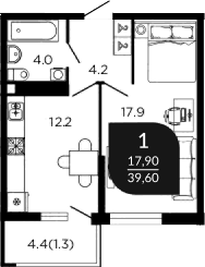 Продается 1-комн. квартира, 39.2 м²