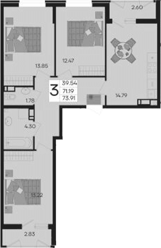 Продается 3-комн. квартира, 71.19 м²