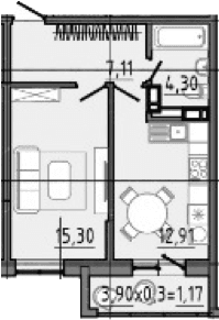 Продается 1-комн. квартира, 43.7 м²