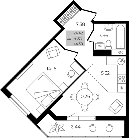 Продается 2-комн. квартира, 41.08 м²